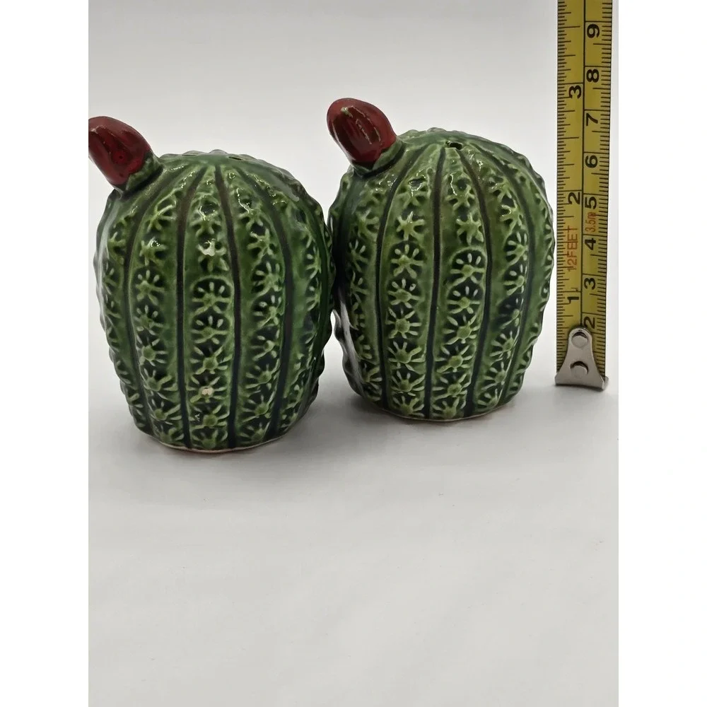 Cactus‎ Salt and Pepper Shaker red flower ceramic vintage southwest 3